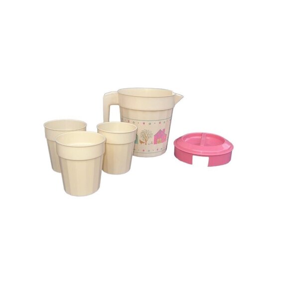 PackerWare Vintage Made In USA 1.5 Quart Plastic Handled Pitcher & 3 Cups - Picture 2 of 11